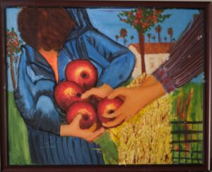 Boy Grappling Apples Oil on canvas