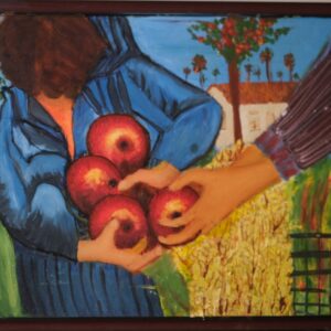 Boy Grappling Apples Oil on canvas